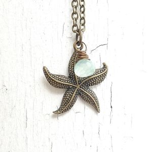 Starfish Chalcedony Necklace Handmade Jewelry